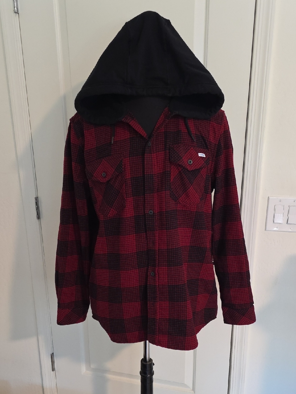 Hurley Red and Black Plaid Hooded Flannel